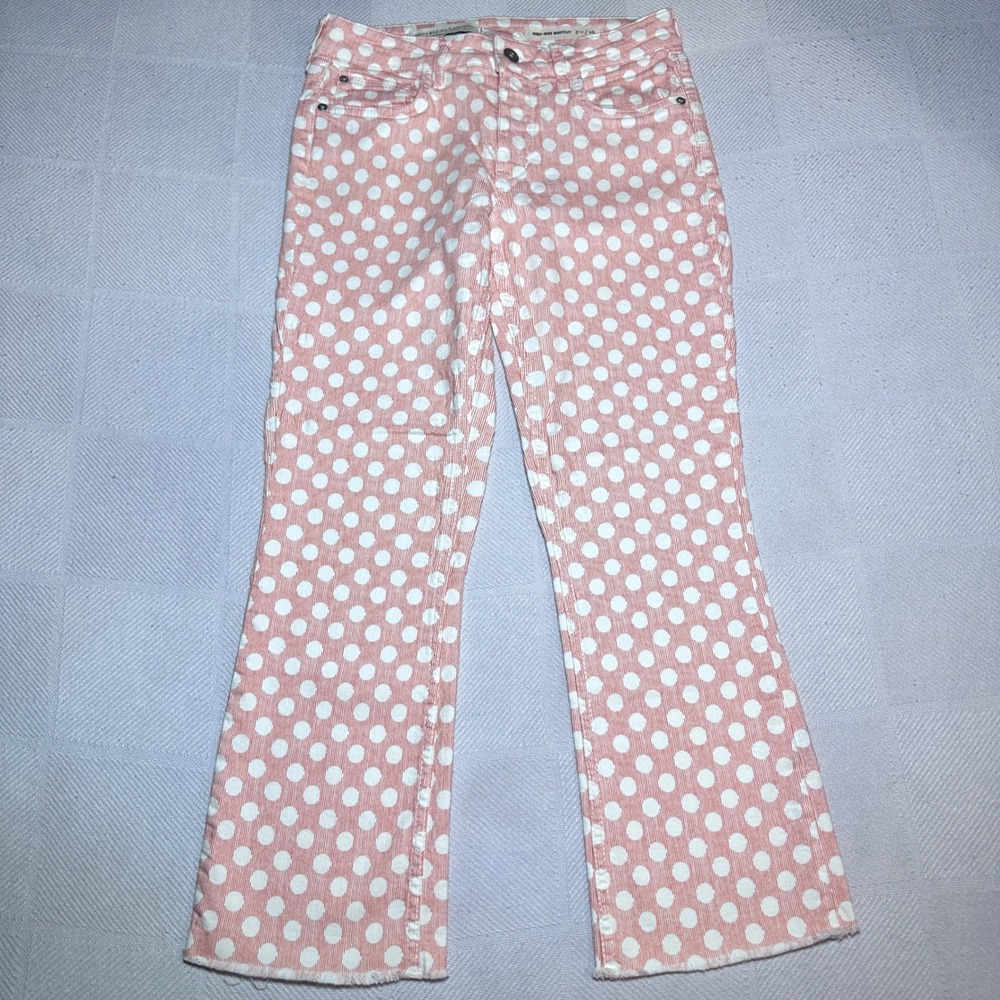 Pilcro High-Rise‎ Bootcut Pants Womens 26 Polka Dot Orange Pinstripe Raw Hems